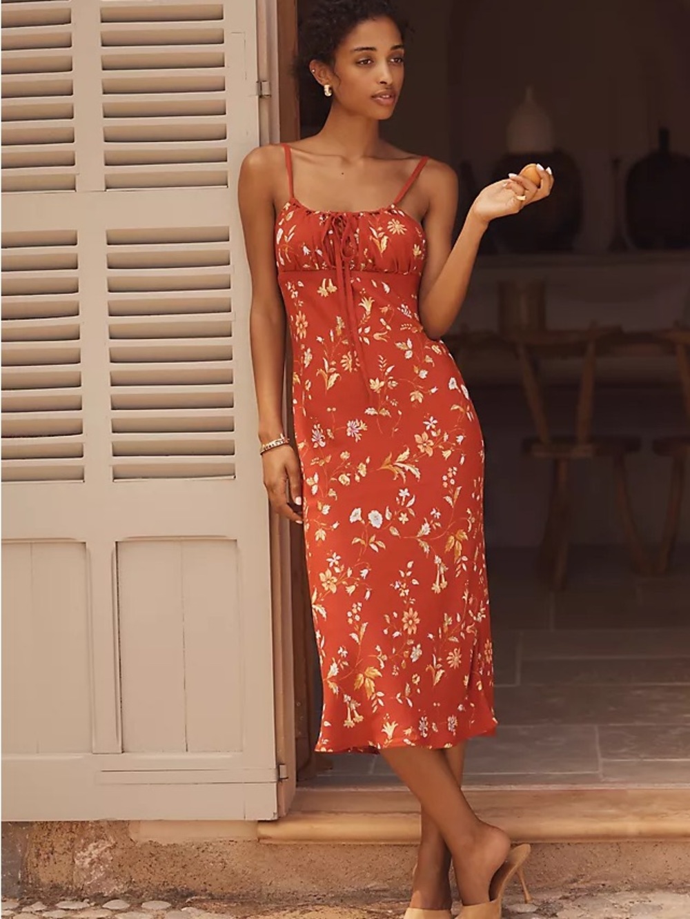 Reformation Camira Red Floral Print Midi Dress Size 8